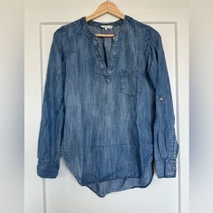 Lou & Grey Chambray Popover Blouse XS | Lyocell Soft Denim Top